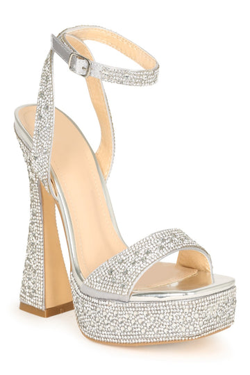 Platform Flared Heels Elegant Rhinestone Sandals