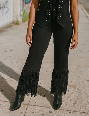 Suede Jean pants with Fringes