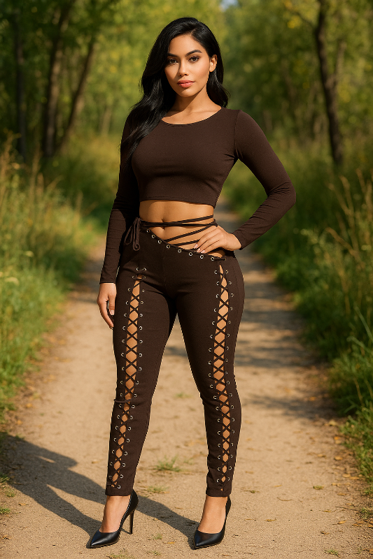 Lace Up Detailed Pants & Top Set