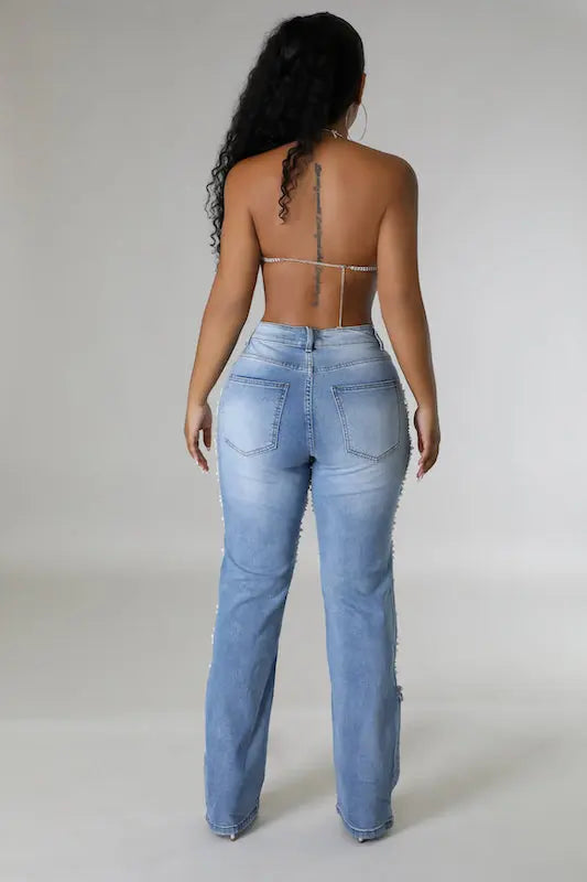 Pearl Detailed Denim Jeans HOT & DELICIOUS