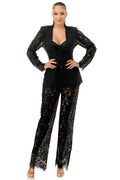 Long Sleeve Lace Blazer and Pant Set HIGHLIGHT
