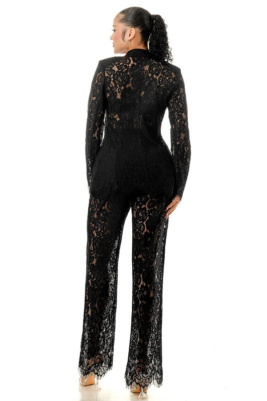 Long Sleeve Lace Blazer and Pant Set HIGHLIGHT