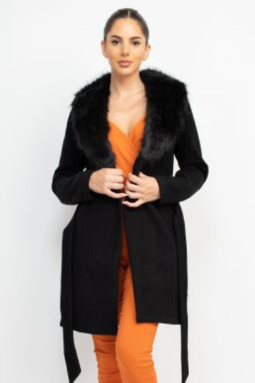Fur Collared Belted Coat
