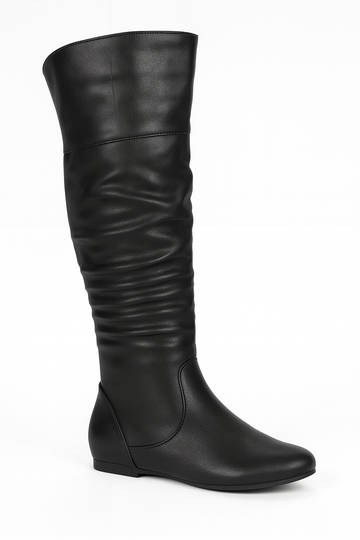 Ruched flat Knee-high Boots