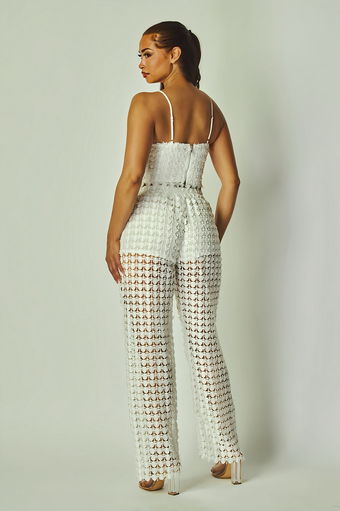 Lace Crop Top Pants Set