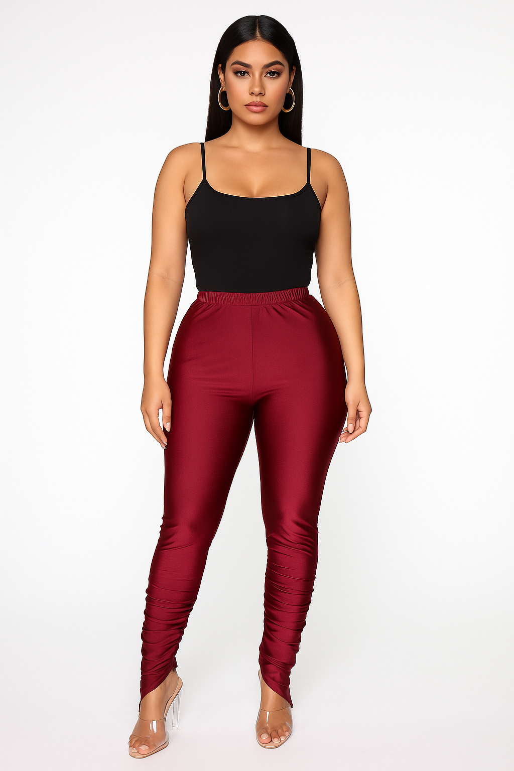 Ankle Ruched Faux Leather Leggings