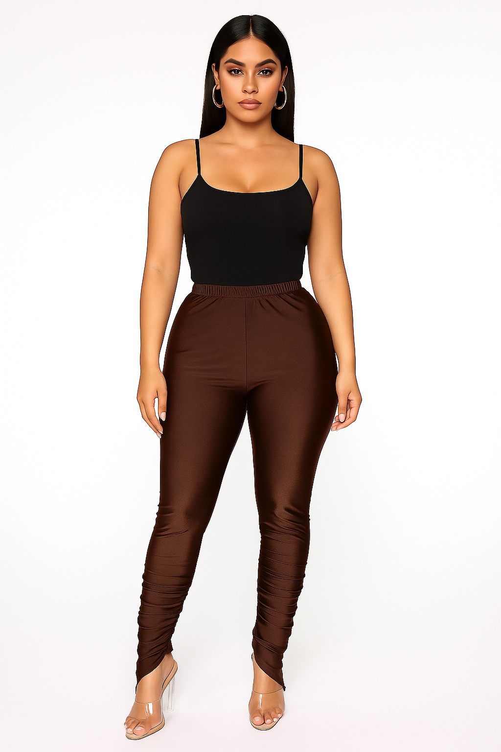 Ankle Ruched Faux Leather Leggings