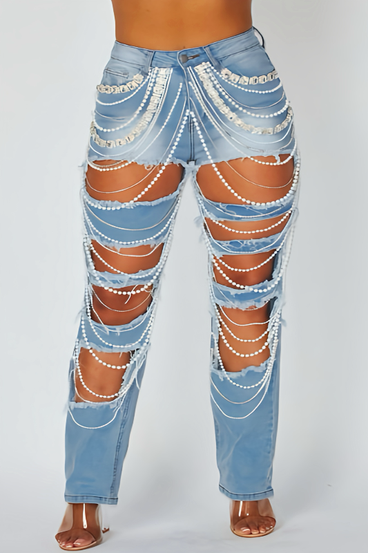 Pearl Detailed Denim Pants