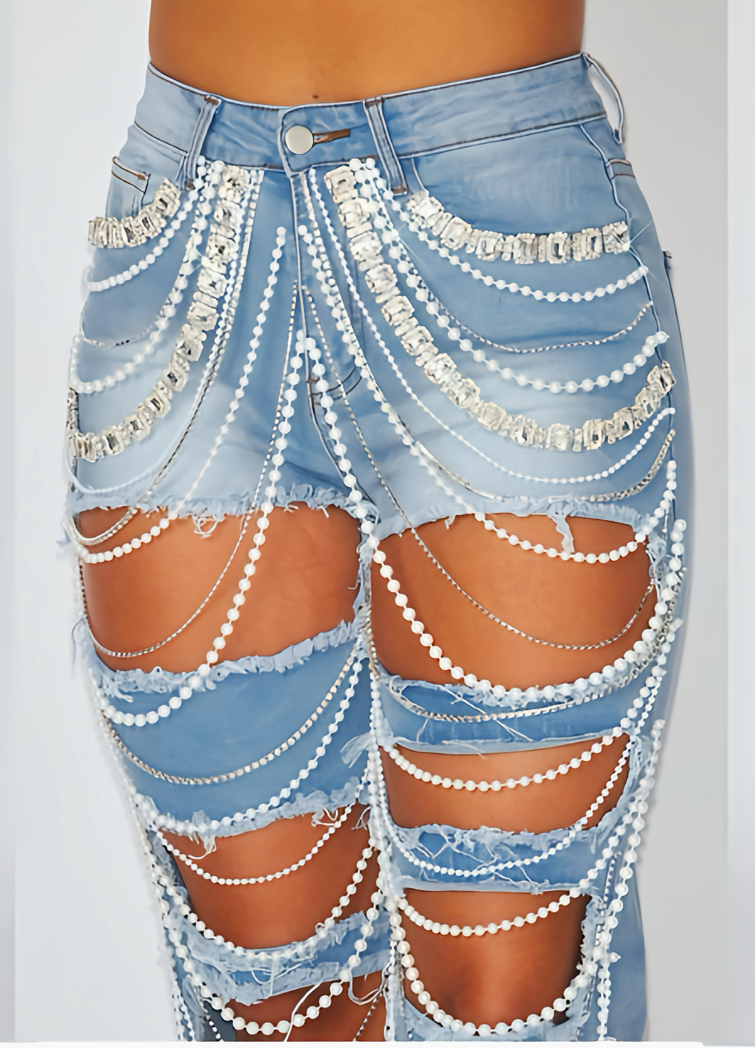 Pearl Detailed Denim Pants