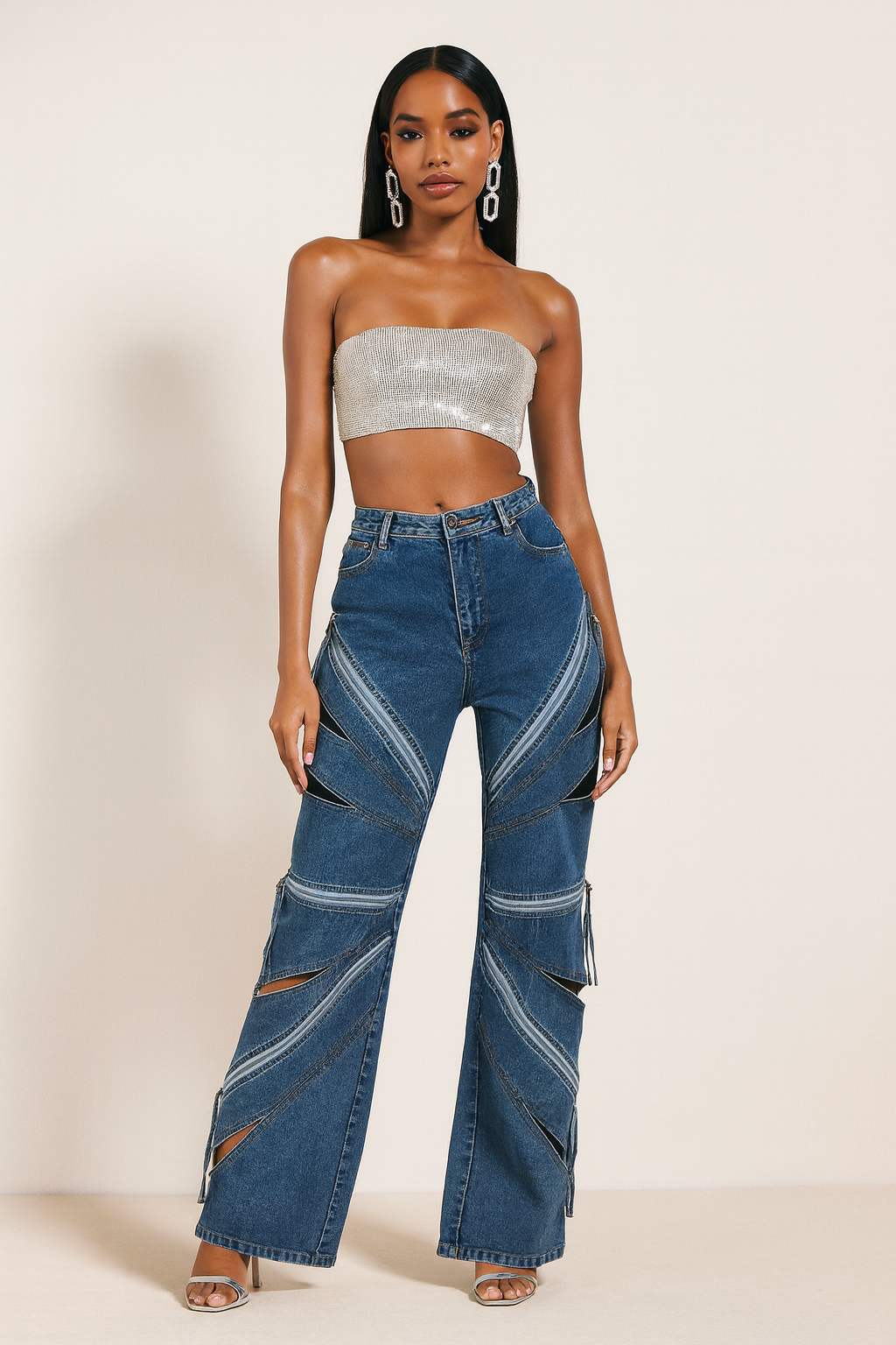 Zipper Design Wide Leg Jeans