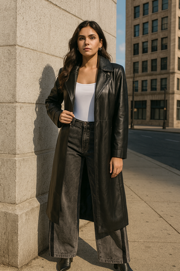 Soft Vegan Leather Long Trench Coat