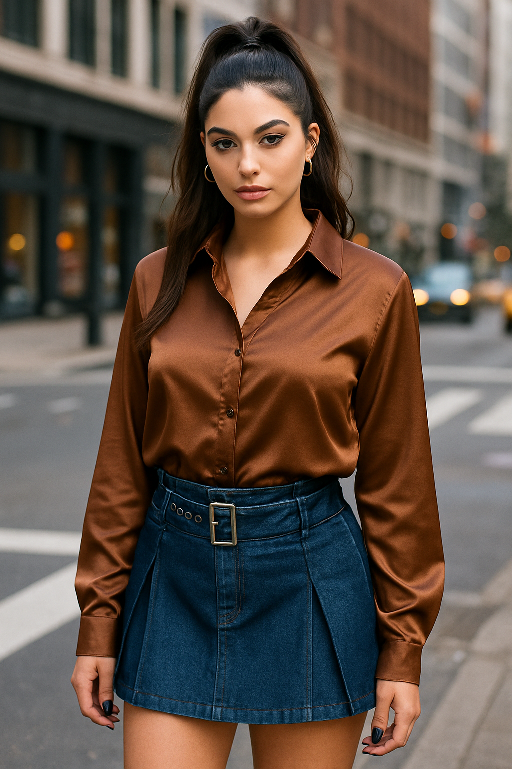 Denim Pleated Skort W Belt