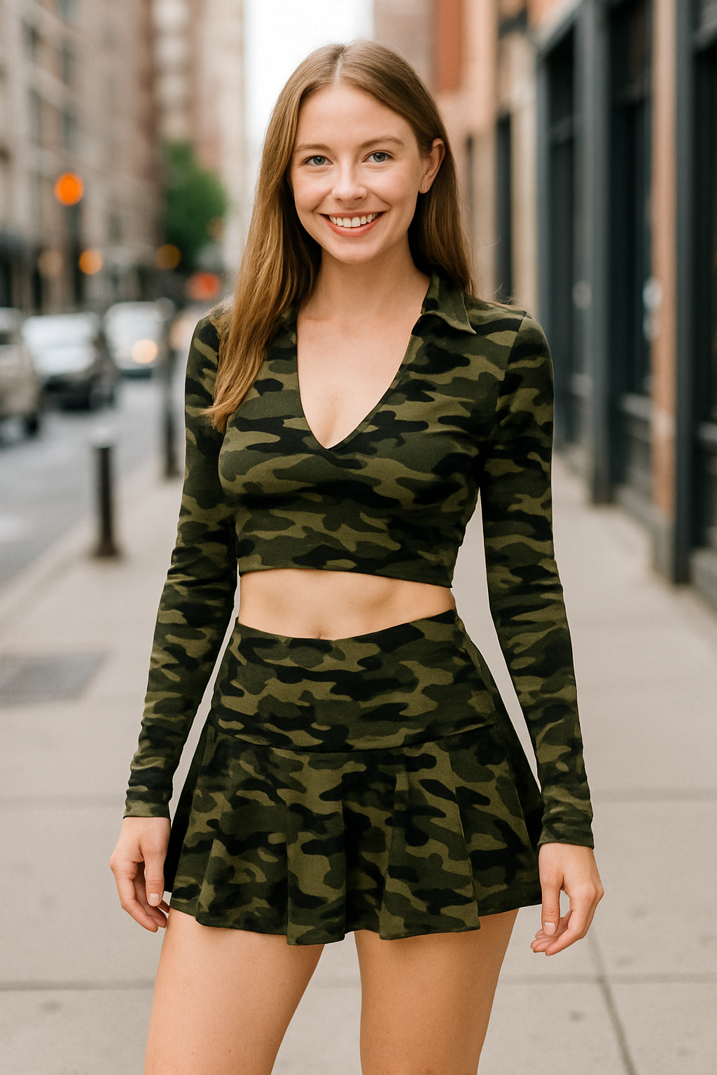 Pleated Skirt Set with Long Sleeve Top