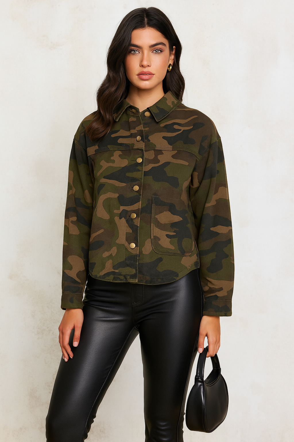 Polo Collar Pocket Denim Shacket