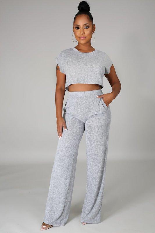 Short Sleeve Crop Top and Wide Leg Pant Set DAISY