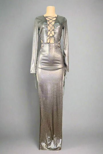 Sexy Deep V Neck Lace Up Dress BLOOM UP