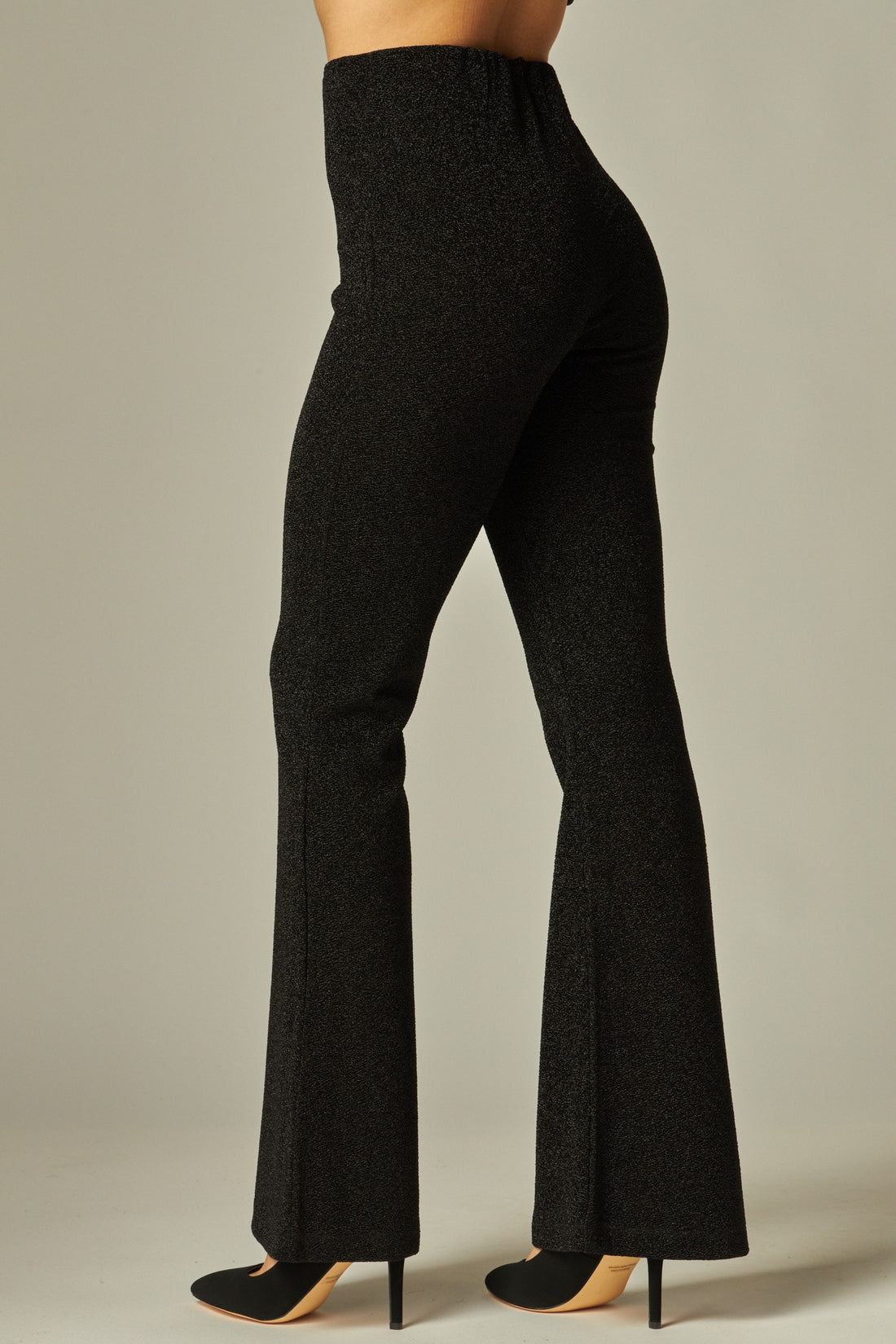 Metallic Stretchy Knit Flare Bell Bottom Pants