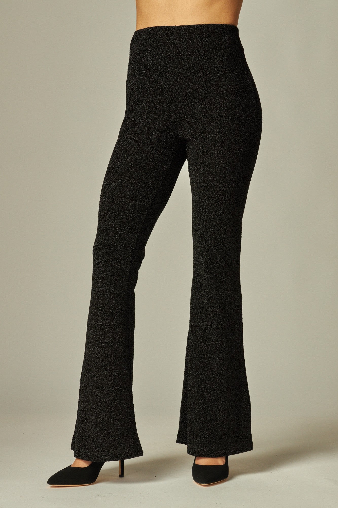 Metallic Stretchy Knit Flare Bell Bottom Pants