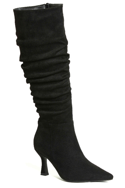 Kitten Heel Pointed Toe Slouchy Suede Boots