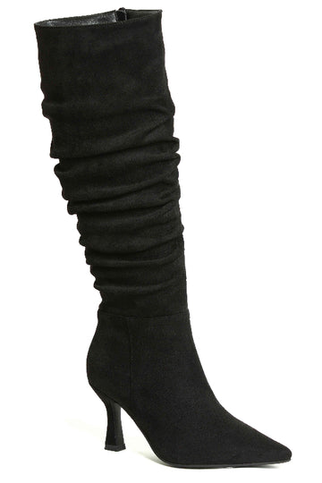 Kitten Heel Pointed Toe Slouchy Suede Boots