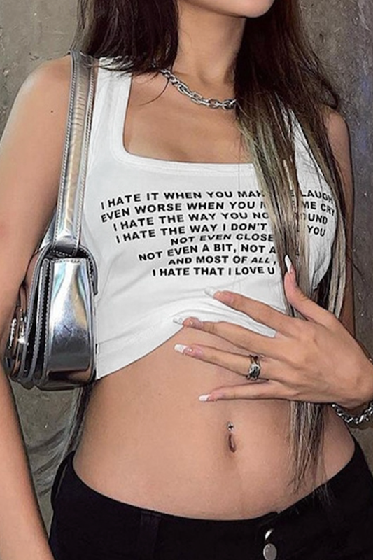 I Hate... Printed Crop Top KANARI B