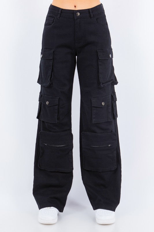 High Waist Wide Leg Pocket Pants AMERICAN BAZI