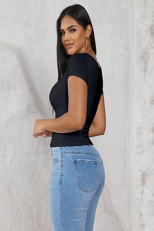 Square Neck Short Sleeve Top