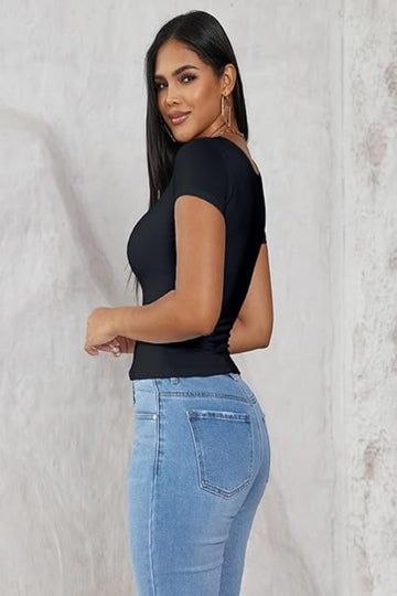 Square Neck Short Sleeve Top