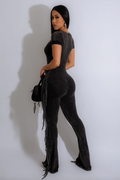 Acid Wash Fringe Jumpsuit K TOO