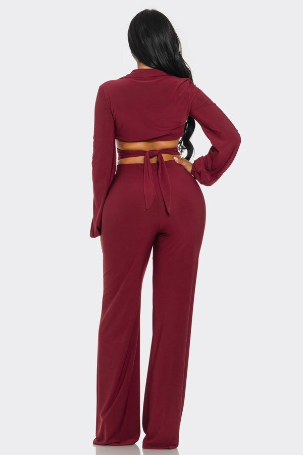 L/S Criss Cross Top and Wide Leg Pant Set