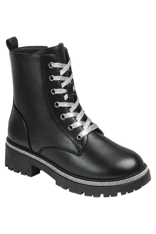 Rhinestone Trimmed Combat Boot