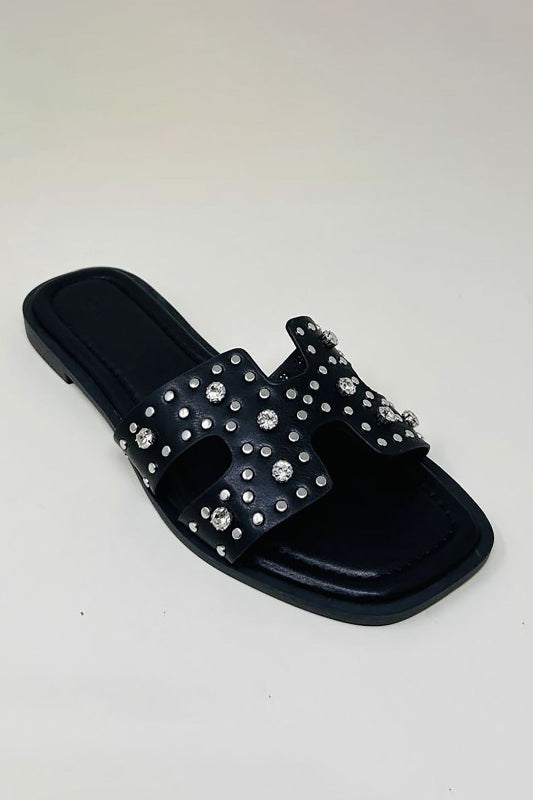 Rhinestone Embellished X Shape Sandals