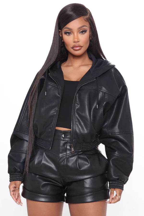 PU Jacket with Hood