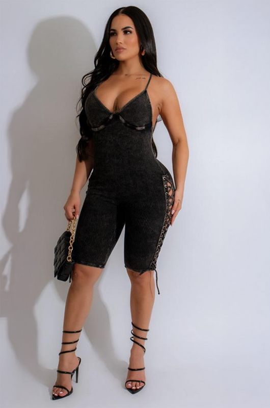 Side Tie Bustlined Romper