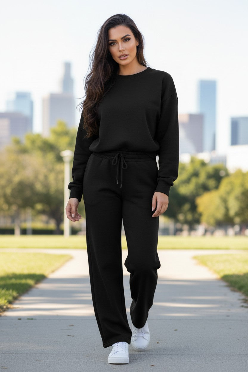 Wide Leg and Crew Neck Sweatsuit
