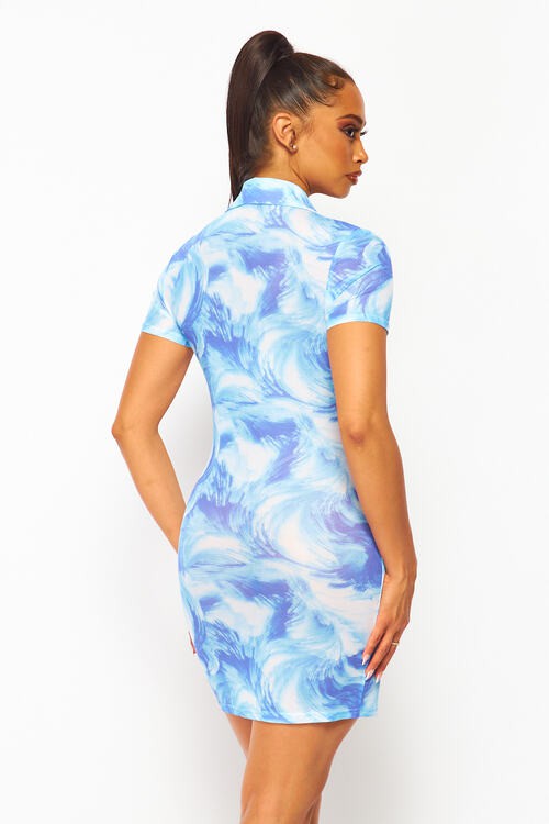 Printed Button Up Collared Dress