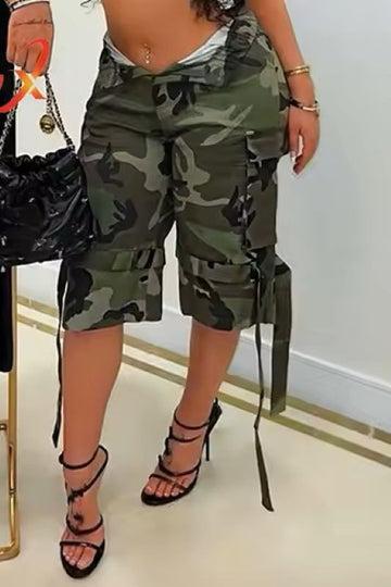 High Waisted Camo Bermuda Shorts