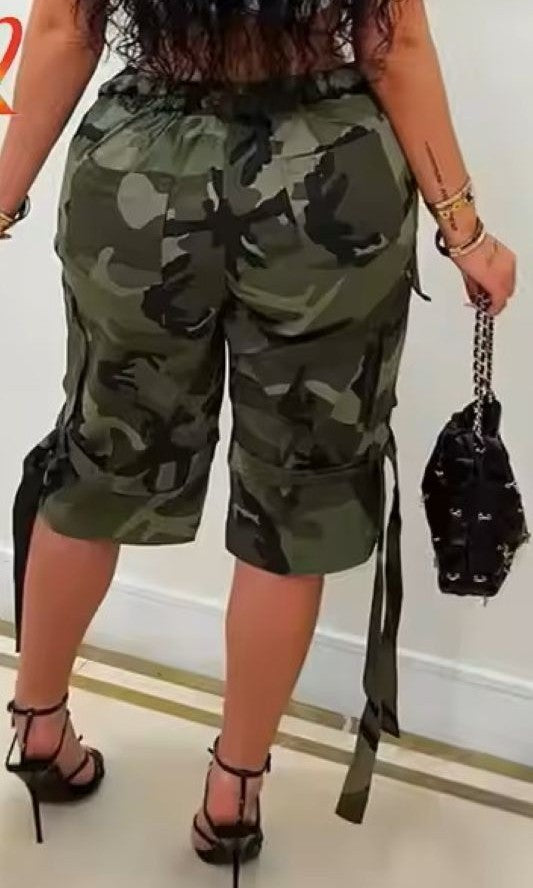 High Waisted Camo Bermuda Shorts