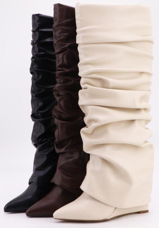 Fold Over Wedge Heel Boots