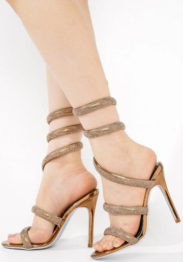 Rhinestone Spiral Strap Heel