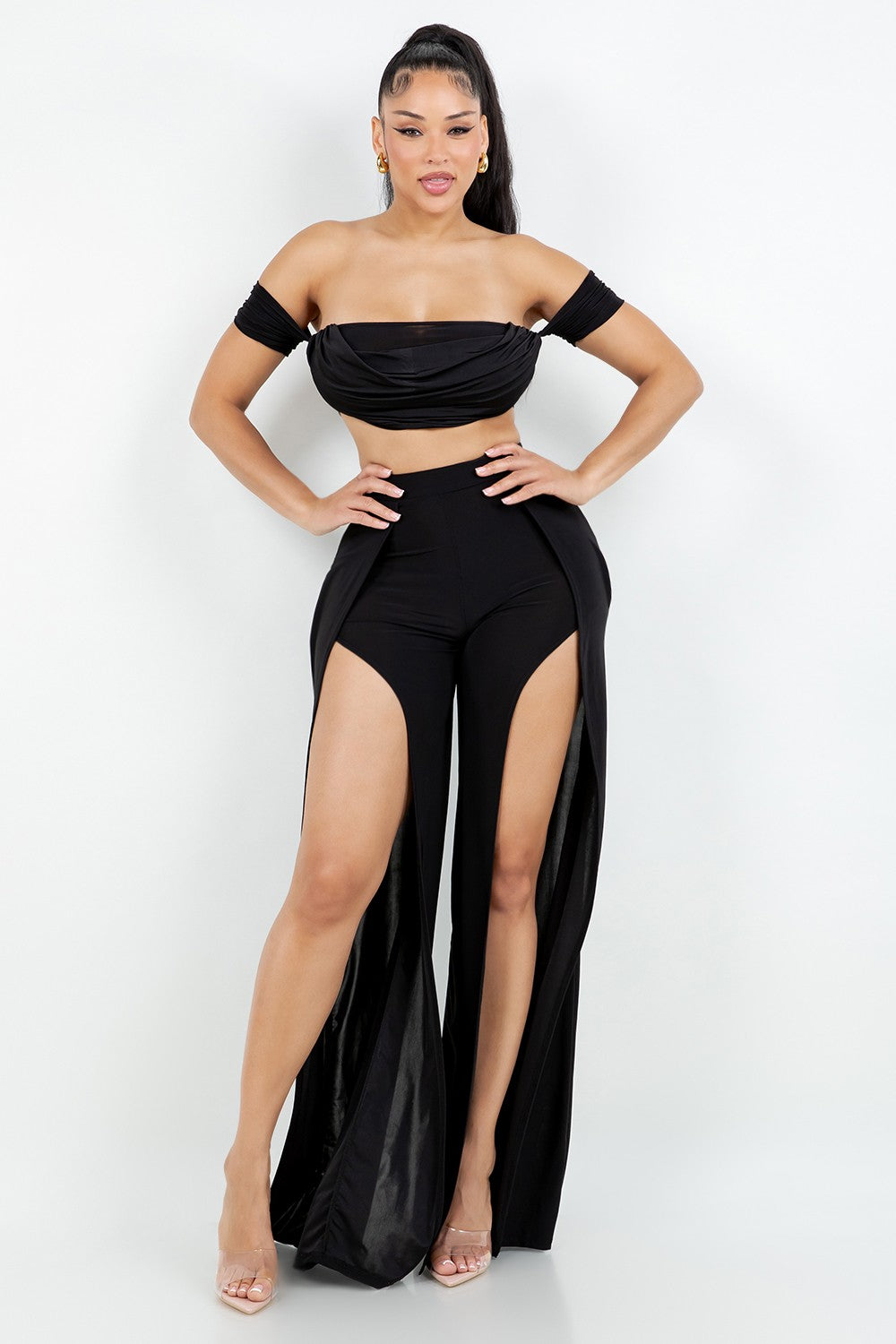 Slit Detail Wide Pants Set
