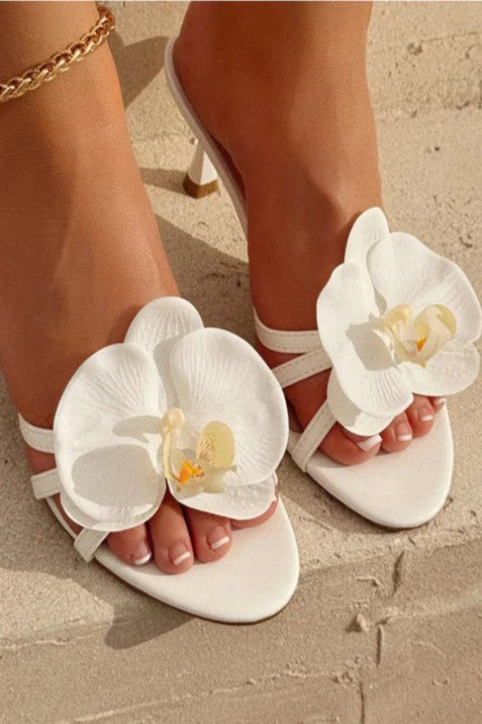 Open Toe Heel with Floral Accent