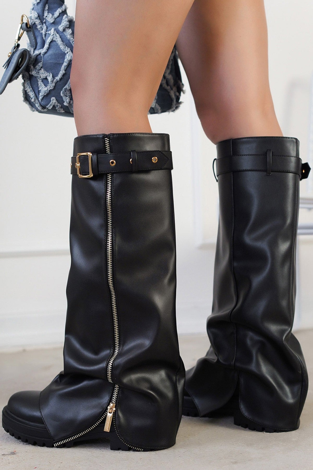 Fold Down Buckled Strap Booties