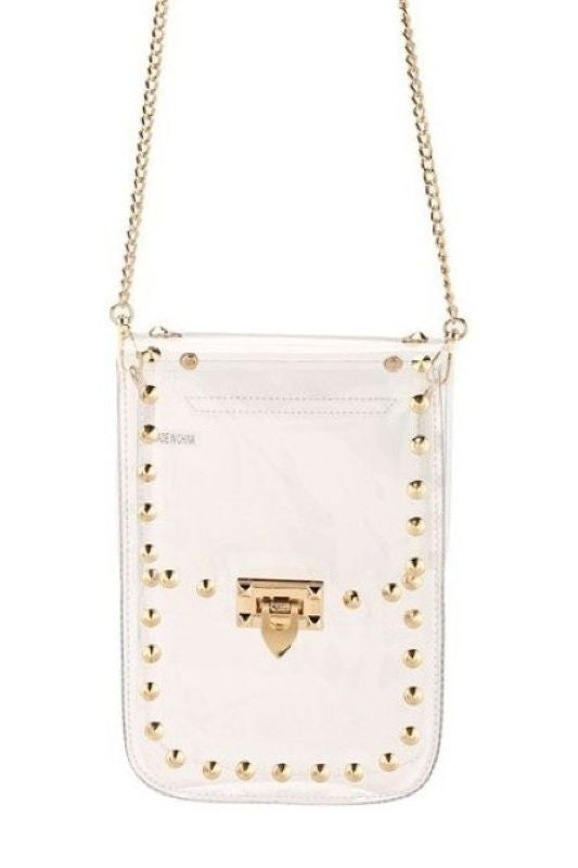 Ladies Clear See Thru Studded Cross Body Handbag