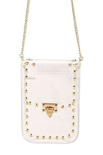 Ladies Clear See Thru Studded Cross Body Handbag