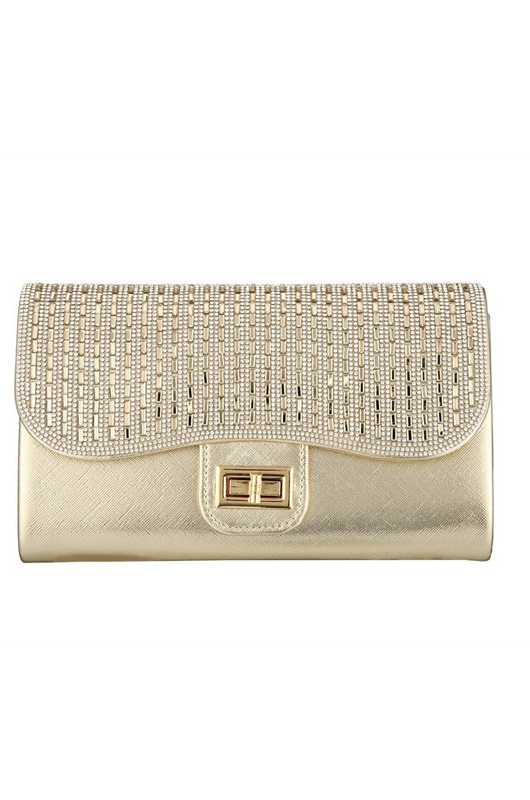 Rhinestone Flap Evening Clutch with Turn‑Lock Closure