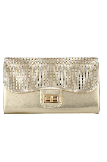 Rhinestone Flap Evening Clutch with Turn‑Lock Closure