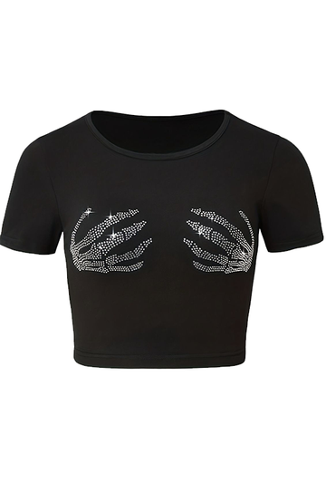Graphic Rhinestone  T-Shirt diamond hands