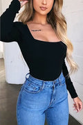Square Neck Long Sleeve Bodysuit LETS GO APPAREL