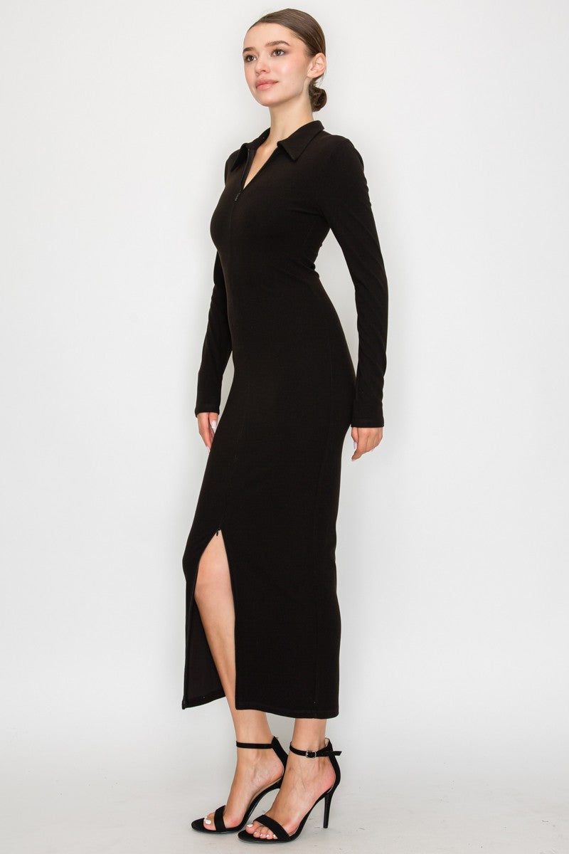 Front Zip Long Knit Dress
